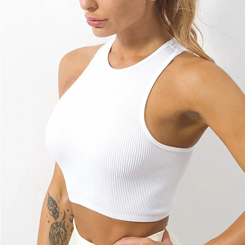 Yoga Vest Women Gym Sports Black White Crop Tops